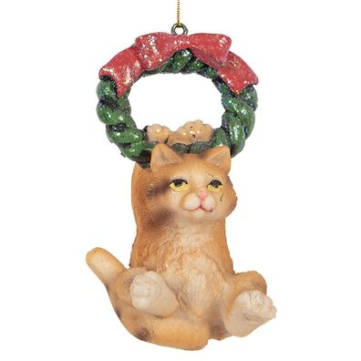Clayre & Eef Weihnachtsanhänger Katze 6x5x9 cm Braun Kunststoff (Gr. 6x5x9 cm)