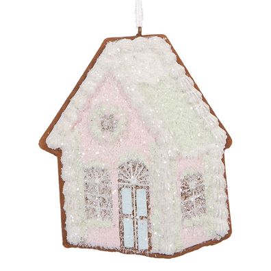 Clayre & Eef Weihnachtsanhänger Lebkuchenhaus 9x1x10 cm Rosa Kunststoff