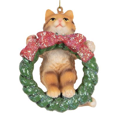 Clayre & Eef Weihnachtsanhänger Katze 9 cm Braun Kunststoff (Gr. 6x5x9 cm)