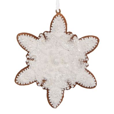Clayre & Eef Weihnachtsanhänger Schneeflocke 9x1x10 cm Weiß Kunststoff