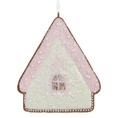 Clayre & Eef Weihnachtsanhänger Lebkuchenhaus 9x1x10 cm Grün Rosa Kunststoff