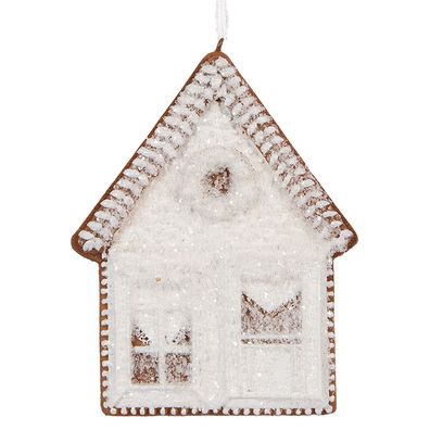 Clayre & Eef Weihnachtsanhänger Lebkuchenhaus 8x1x10 cm Weiß Kunststoff