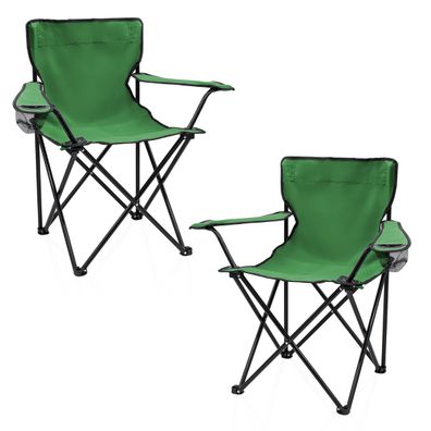 Campingstuhl m. Getränke Halter 2er Set - grün - Garten Strand Camping Klapp Stuhl