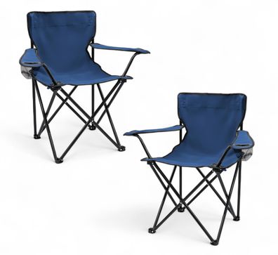 Campingstuhl m. Getränke Halter 2er Set -blau- Garten Strand Camping Klapp Stuhl