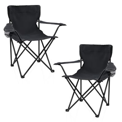 Campingstuhl m. Getränke Halter 2er Set -schwarz- Garten Strand Camping Klapp Stuhl