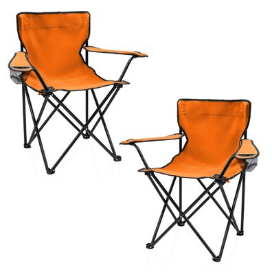 Campingstuhl m. Getränke Halter 2er Set -orange- Garten Strand Camping Klapp Stuhl