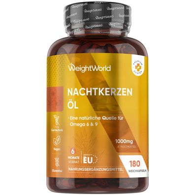 Nachtkerzenöl Kapseln vegan mit Omega 6 & 9 Fettsäuren- 180 kaltgepresste-WeightWorld