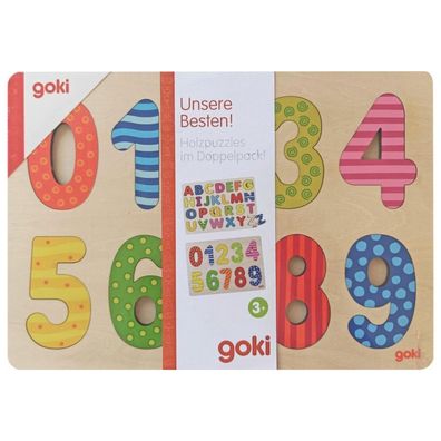 GOKI Holzpuzzle im Doppelpack Alphabet und Zahlen Kinder Lernen Konzentration