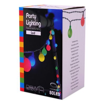 Party Lichterkette 80 LED Kugeln - bunt / 16m - Pavillon Außen Party Beleuchtung