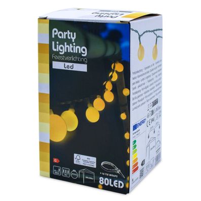 Party Lichterkette 80 LED Kugeln - warm weiß / 16m - Pavillon Außen Party Beleuchtung