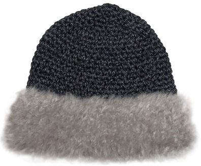 gehäkelte Wintermütze mit Pelzimitat-Rand