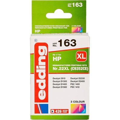 edding EDD-163 color Tintenpatrone ersetzt HP 22 (C9352AE)