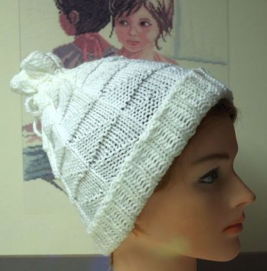 weiße Mädchen-Mütze, Kopfumfang 50-55cm