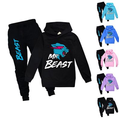 Kinder Jungen Madchen Mr Beast Druck Kapuzenpullover Hosen Trainingsanzug Set