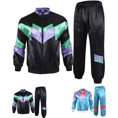 2-Teilig Set Jogginganzug 80er Jahre Kostum Unisex Diskothek Trainingsanzug Heib