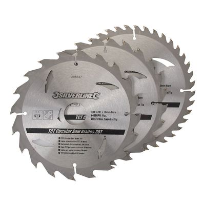 3 x Hartmetall Kreissägeblätter Set 180 x 30 mm mit 20, 24 u. 40 Zähnen + Reduzier