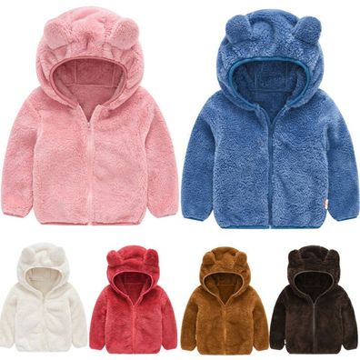 Kinder Madchen Jungen Fleece Warmer Kapuzenmantel Teddybar Outwear Zip Jacke Kleidung