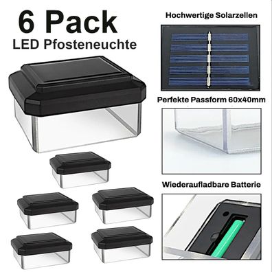 6er Pack Pfostenleuchte LED Solar Zaunleuchte Pfostenlampe für Doppelstabzaun