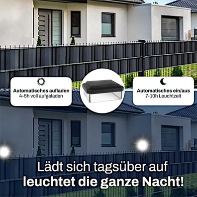 6er Pack Pfostenleuchte LED Solar Zaunleuchte Pfostenlampe für Doppelstabzaun