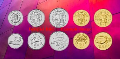ISLAND / Iceland KMS. Unc 1989-2011 5 Münzen 6395#