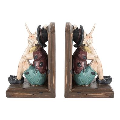 Clayre & Eef Buchstützen 2er-Set Pinocchio 24x11x17 cm Braun Kunststoff