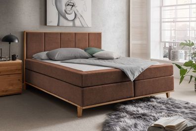 Boxspringbett inkl. Topper 'Niklas' 200x200cm Eiche Stoff braun
