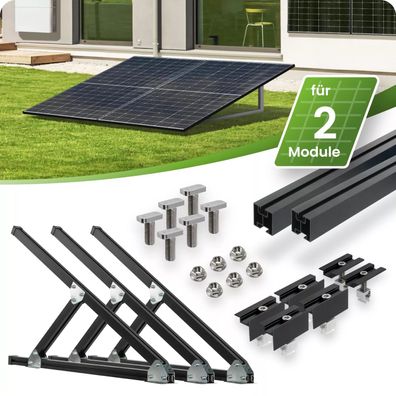 Schwarzes Flachdach- und Wand Montageset für 2 Module senkrechte Montage Phot