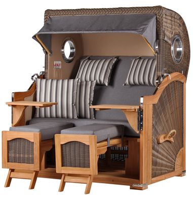 Strandkorbset - bene living - Ammersee 2,5-Sitzer Teak - PE grau - Modell 544