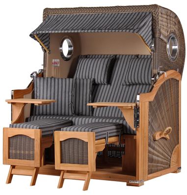 Strandkorbset - bene living - Ammersee 2,5-Sitzer Teak - PE grau - Modell 500