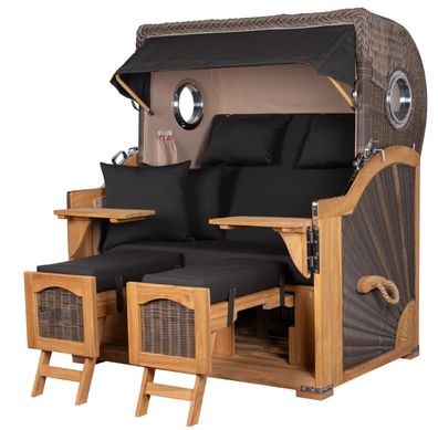 Strandkorbset - bene living - Ammersee 2,5-Sitzer Teak - PE grau - Modell 548