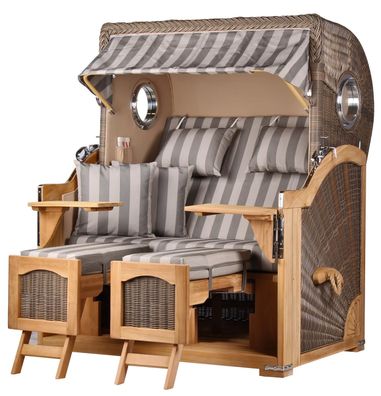 Strandkorbset - bene living - Ammersee 2,5-Sitzer Teak - PE grau - Modell 537