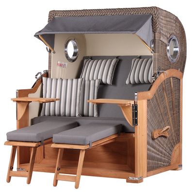 Strandkorb-Set bene living Königssee Teak Bullauge PE grau Modell 544 Liftersystem