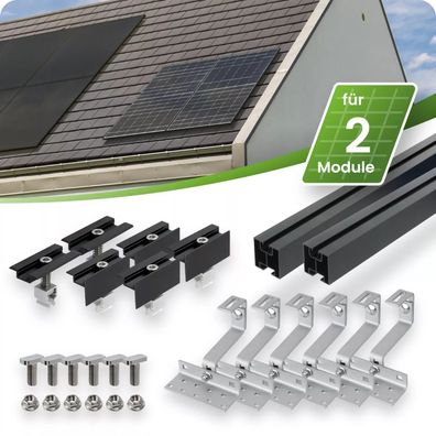 Schwarzes Schrägdach Montageset für 2 PV-Module senkrechte Montage Photovolta