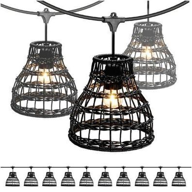 CRETE SET 2x 5m Gartengirlande + 10m Kabel + 10xR2 schwarzer Lampenschirm+Glühbirnen