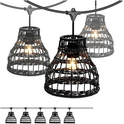 CRETE SET Gartengirlande 5m + Kabel 5m + 5x Lampenschirm schwarz R2 + Glühbirnen
