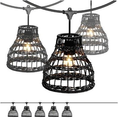 CRETE SET Gartengirlande 5m + Kabel 10m + 5x Lampenschirm schwarz R2 + Glühbirnen