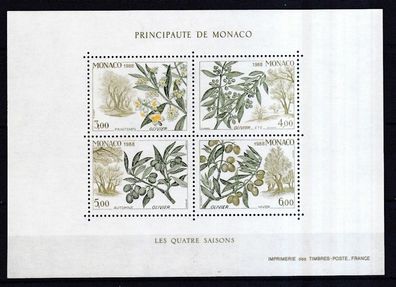 Monaco 1988 postfrisch MiNr. Block 41 vier Jahreszeiten Olivenzweig