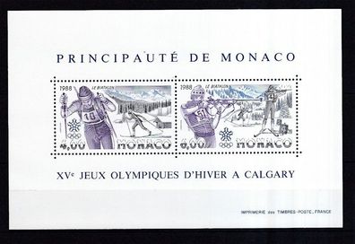 Monaco 1988 postfrisch MiNr. Block 38 Olympische Winterspiele, Calgary