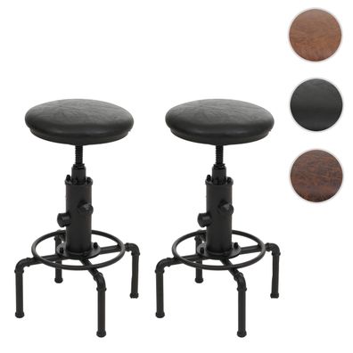 2er-Set Barhocker HWC-N23, Barstuhl Tresenhocker drehbar Industrial Metall Kunstleder