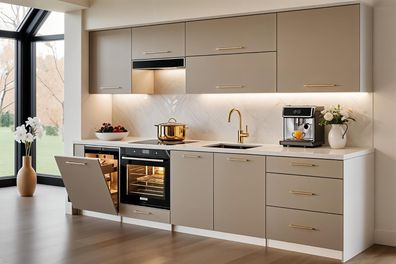 Küchenzeile Siena 260 cm Kaschmir Matt- Küche, Küchenblock 2,6m, Einbauküche
