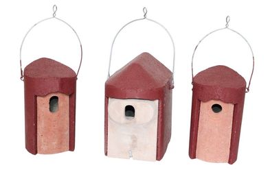 Nisthöhlen Set in Rot 3 Vogelhöhlen 1B oval, 1B 26 mm, 2GR Nisthilfen für Gartenvögel