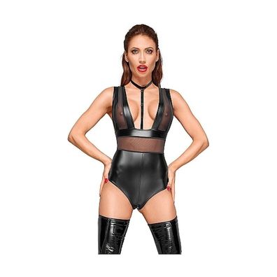 Wetlook Samtbodysuit MIT Transparenzen - Schwarz