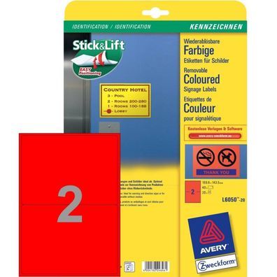 Etiketten Wiederablösbar 199,6x143,5mm Rot 40x Stück