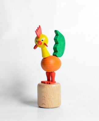 Holzspielzeug Wackelfigur Hahn grün Höhe=8cm NEU Spielzeug Wackeln Wackeltier Wa