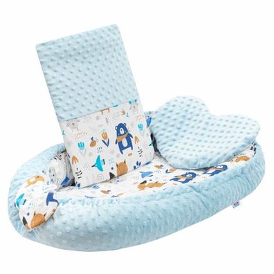 Luxuriöser Nistkasten mit Polsterung und Bettdecke New Baby in minky blau