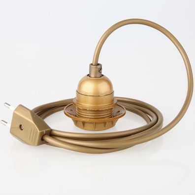 PVC Lampenpendel E27 mit Bakelit-Fassung, gold, Teilgewindemantel – Kabellänge