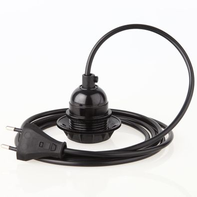 PVC Lampenpendel E27 mit Bakelit Fassung Teilgewindemantel & Schraubring, schwarz