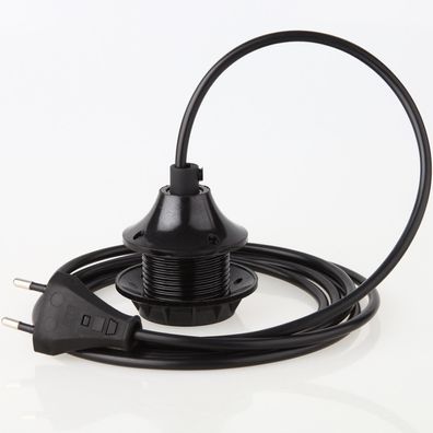 PVC Lampenpendel E27 mit Bakelit Dach-Fassung und Schraubring, schwarz – Kabelläng