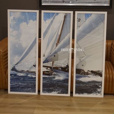 Maritim Wandbild Segelschiff Segelboot Segelyacht Nostalgie Spiegelrahmen Foto 3 set