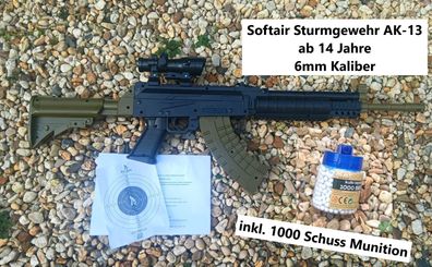 NEU Softair Sturmgewehr AK13 Set + 1000 Schuss 6mm ab 14 Jahre Assault Rifle Gun